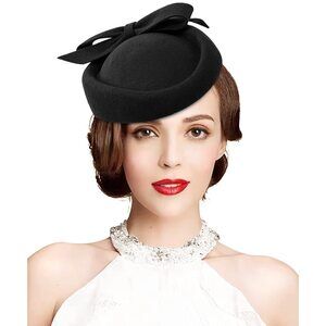 Wool Felt Fascinator Winter Women Elegant Pillbox Hat Bowknot Kentucky 3219